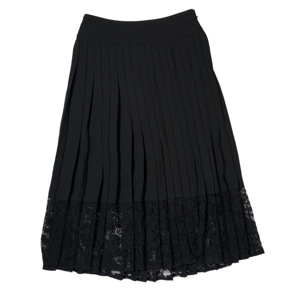 Express Pleated Black Midi Skirt with Lace Trim Size 0